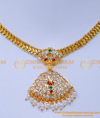 NLC1358 - Impon White Stone with Pearl Necklace Pendant Online