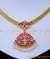NLC1359 - Five Metal Ruby Stone Impon Pearl Necklace for Wedding