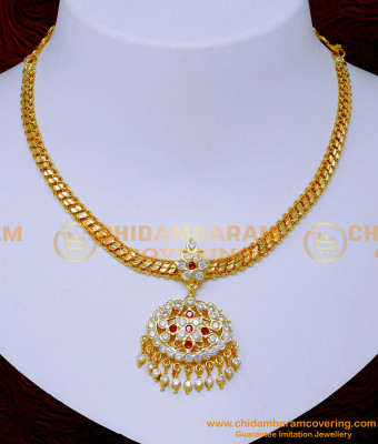 NLC1363 - White Stone Impon Attigai Necklace Design for Wedding