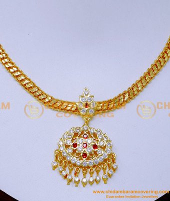 NLC1363 - White Stone Impon Attigai Necklace Design for Wedding