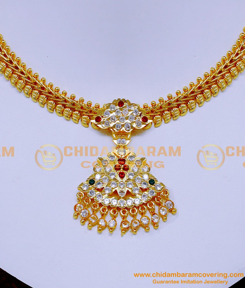 NLC1367 - Traditional Gold Attigai Mango Design Necklace Model