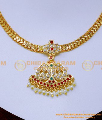 NLC1370 - Traditional Impon Necklace Design with Beads Attigai