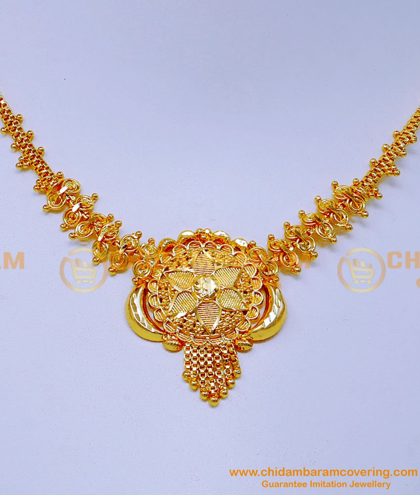 NLC1371 - 1 Gram Gold Simple Gold Necklace Design New Model