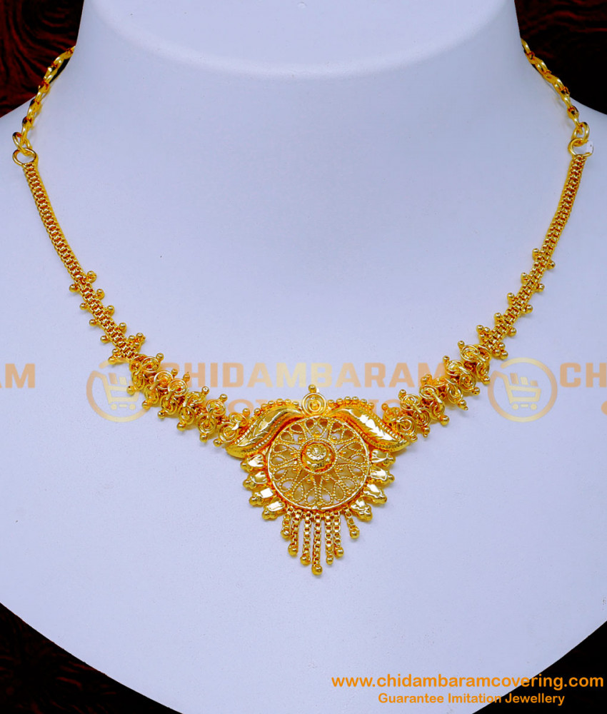 NLC1372 - Simple Daily Use Gold Plated Necklace for Wedding