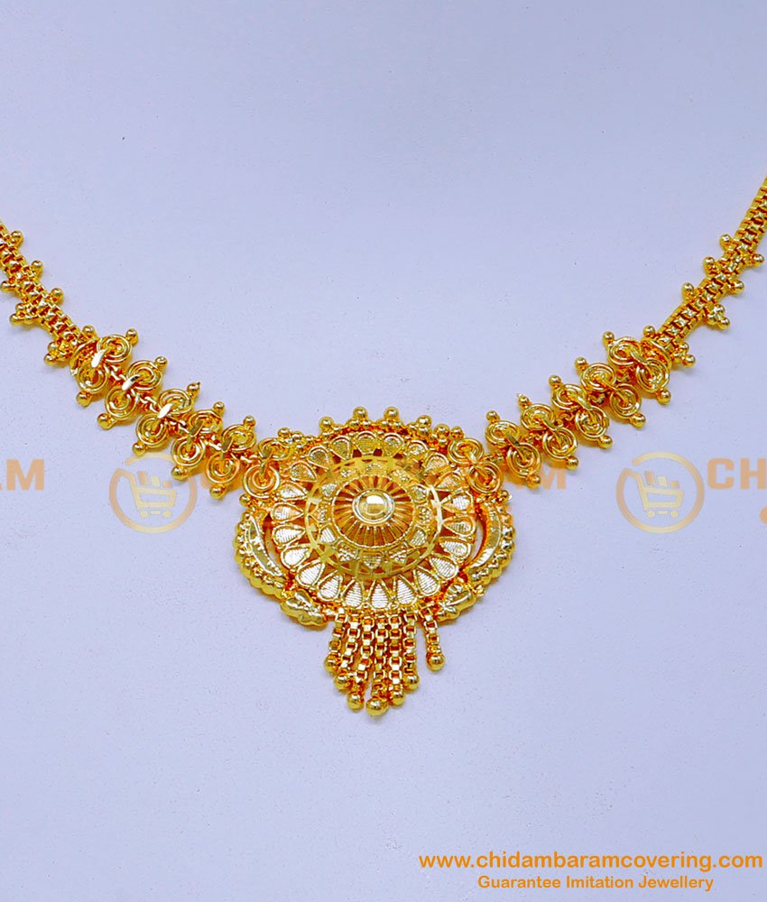 NLC1374 - Latest Simple Gold Necklace Design Imitation Jewellery