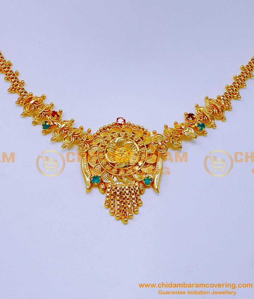 NLC1377 - Gold Plated Jewelry Simple Necklace Designs with Stone