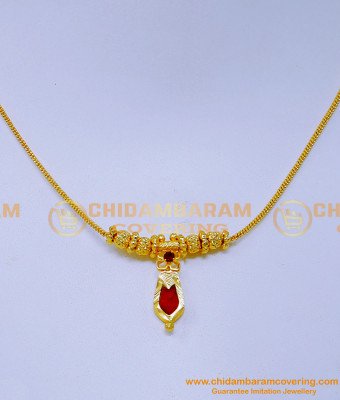 Nlc1381 - Kerala Single Red Pendant Palakka Chain Design Online