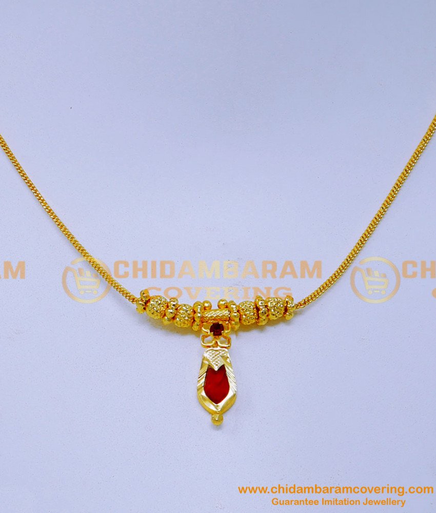 Nlc1381 - Kerala Single Red Pendant Palakka Chain Design Online