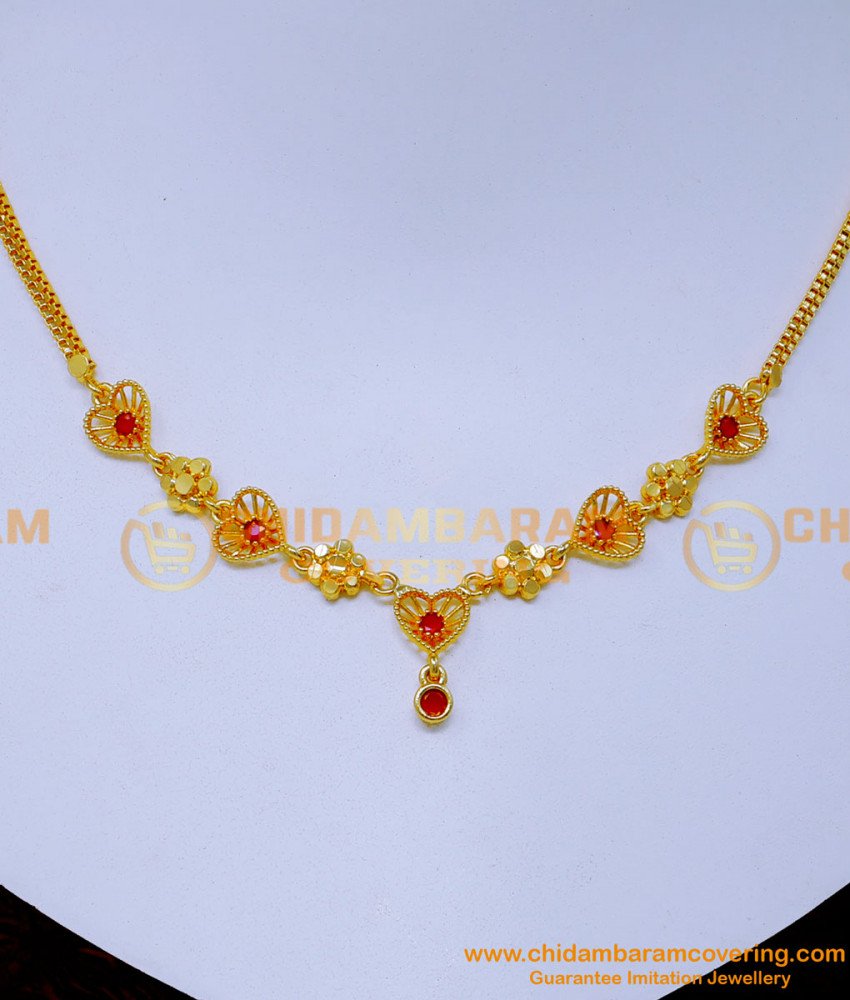 NLC1383 - Latest Ruby Stone Light Weight Necklace Designs Simple