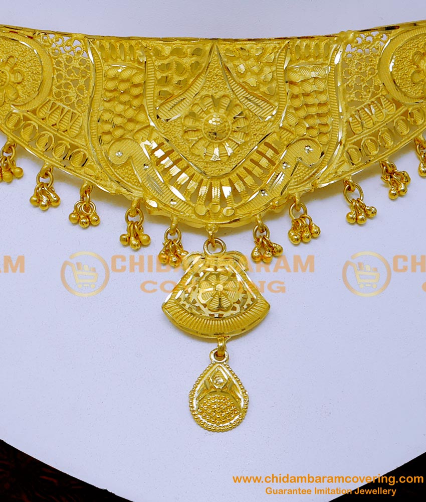 NLC1391 - Bridal Gold Choker Necklace Design Forming Gold Jewellery