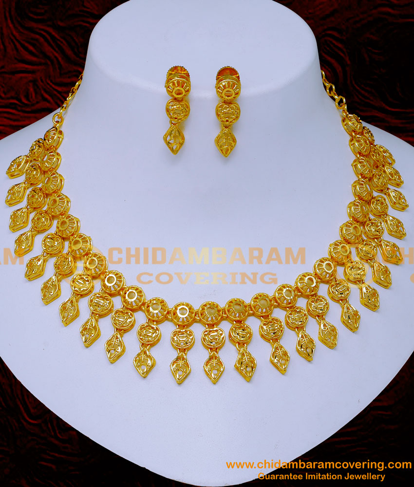 NLC1395 - Wedding Modern Gold Necklace Designs 2 Gram Choker Set