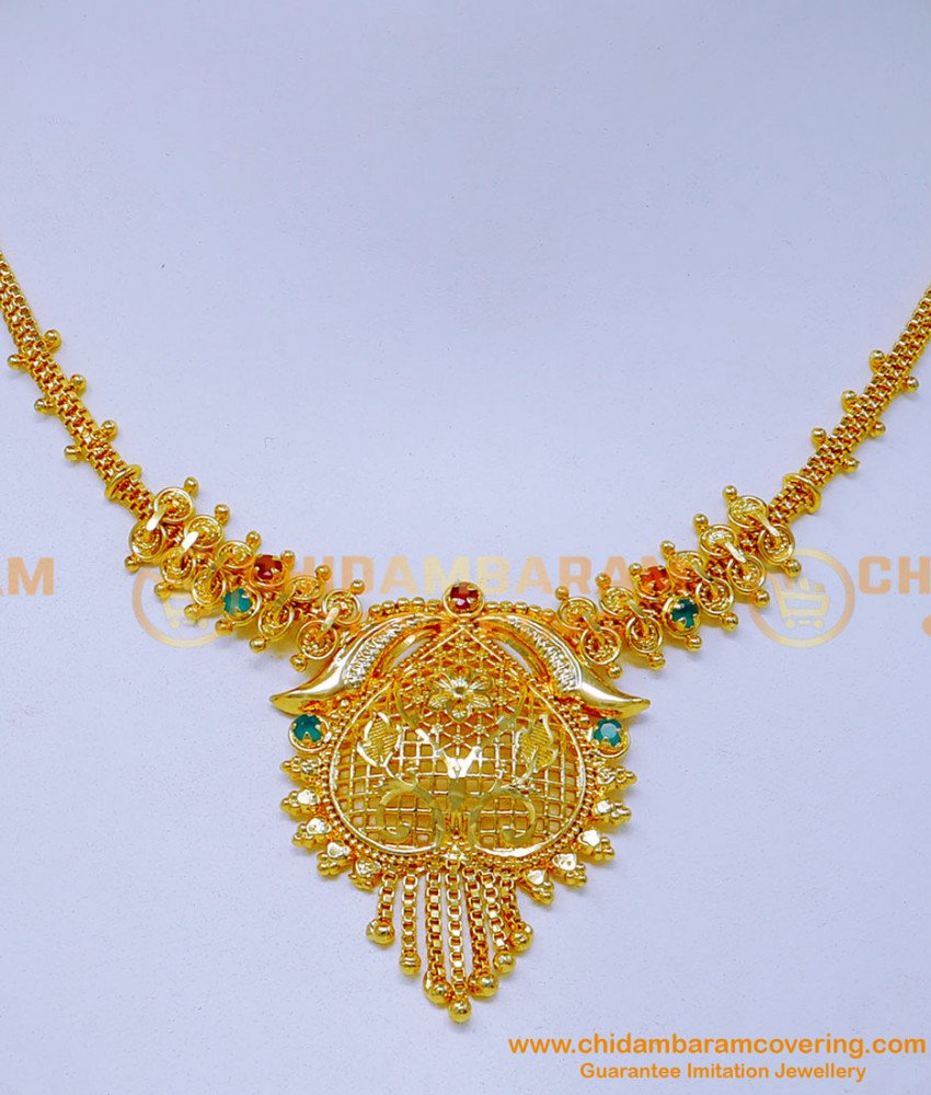 NLC1399 - 1 Gram Gold Plated Simple Necklace Designs with Stone