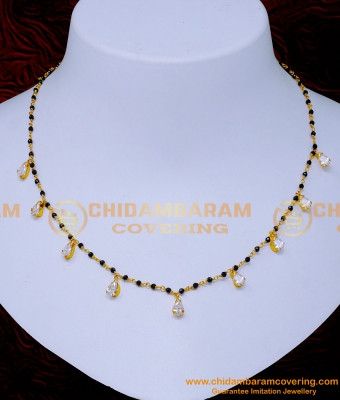 Nlc1404 - Modern White Stone Light Weight Black Crystal Necklace