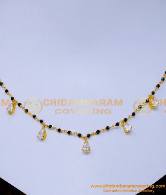 Nlc1404 - Modern White Stone Light Weight Black Crystal Necklace