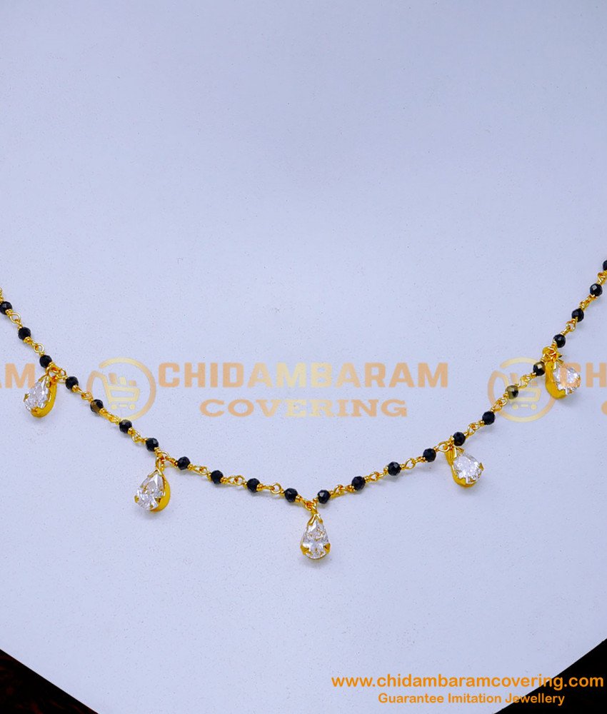 Nlc1404 - Modern White Stone Light Weight Black Crystal Necklace