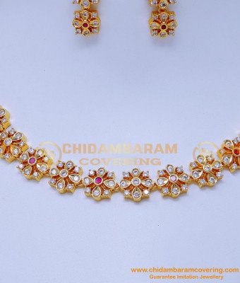 NLC1408 - Latest Simple Impon Necklace Models with Earring Online