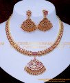 NLC1410 - Gold Design Ruby Impon Necklace Set Gold Plated Jewellery