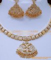 NLC1411 - Traditional Gold Design White Stone Impon Necklace Set
