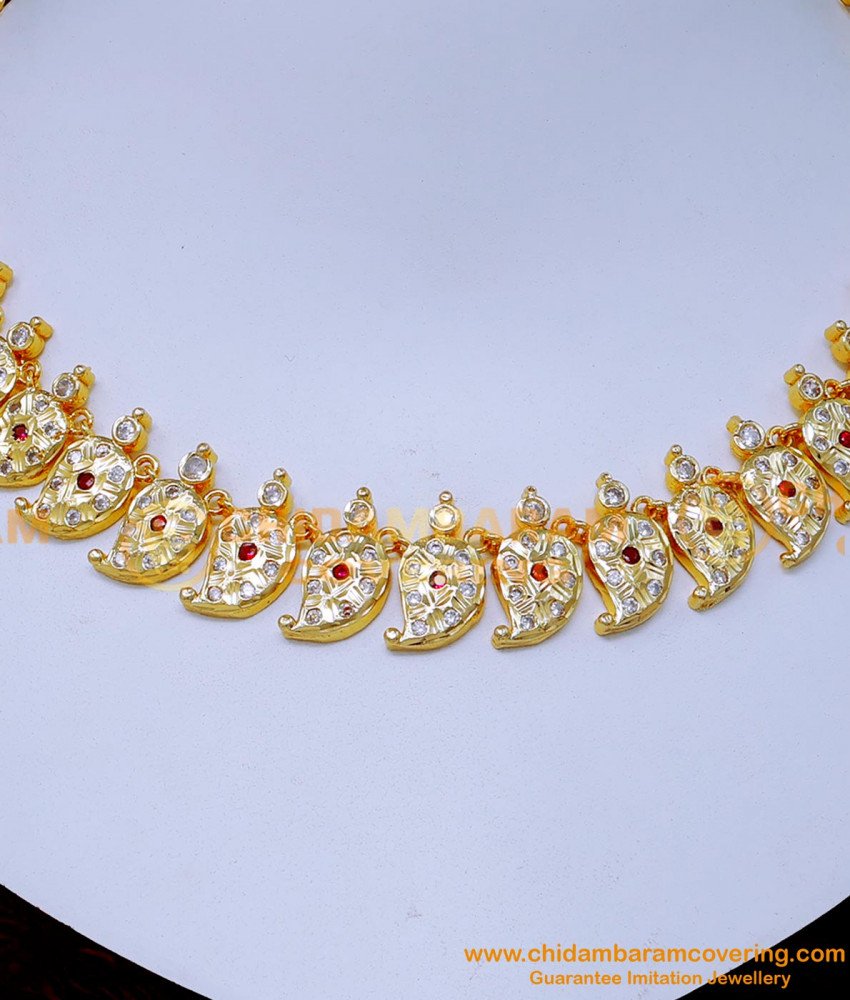 NLC1413 - Beautiful Stone Mango Design Necklace Impon Jewellery