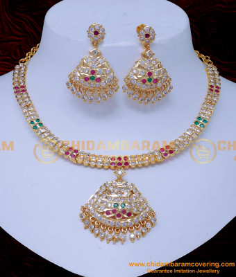 NLC1412 - Original Impon Jewellery White Stone Attigai Necklace Set
