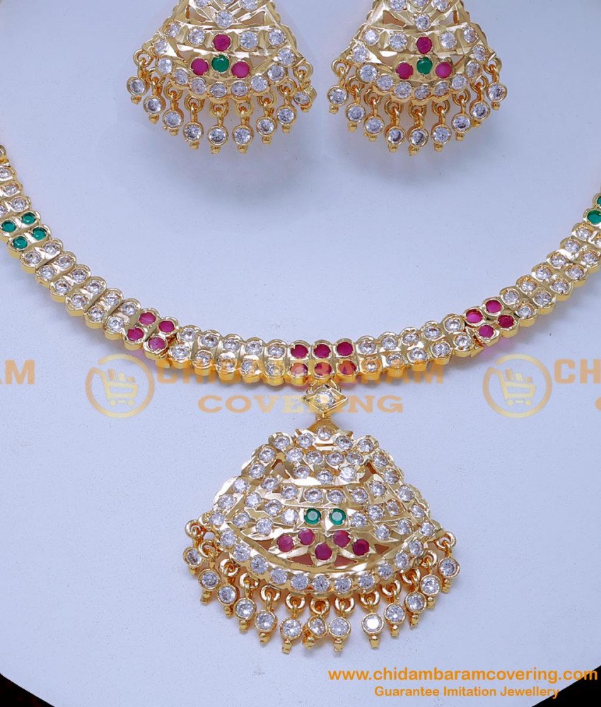 NLC1412 - Original Impon Jewellery White Stone Attigai Necklace Set