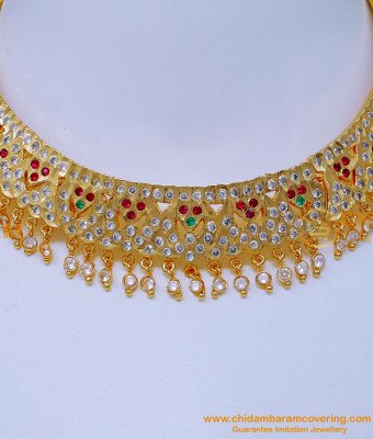 NLC1414 - Bridal Wear Multi Stone Impon Choker Necklace for Wedding