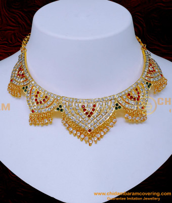 NLC1417 - Traditional Lotus Design Impon Choker Necklace for Wedding