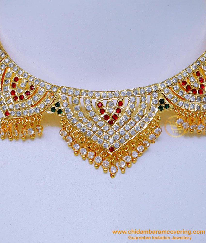 NLC1417 - Traditional Lotus Design Impon Choker Necklace for Wedding