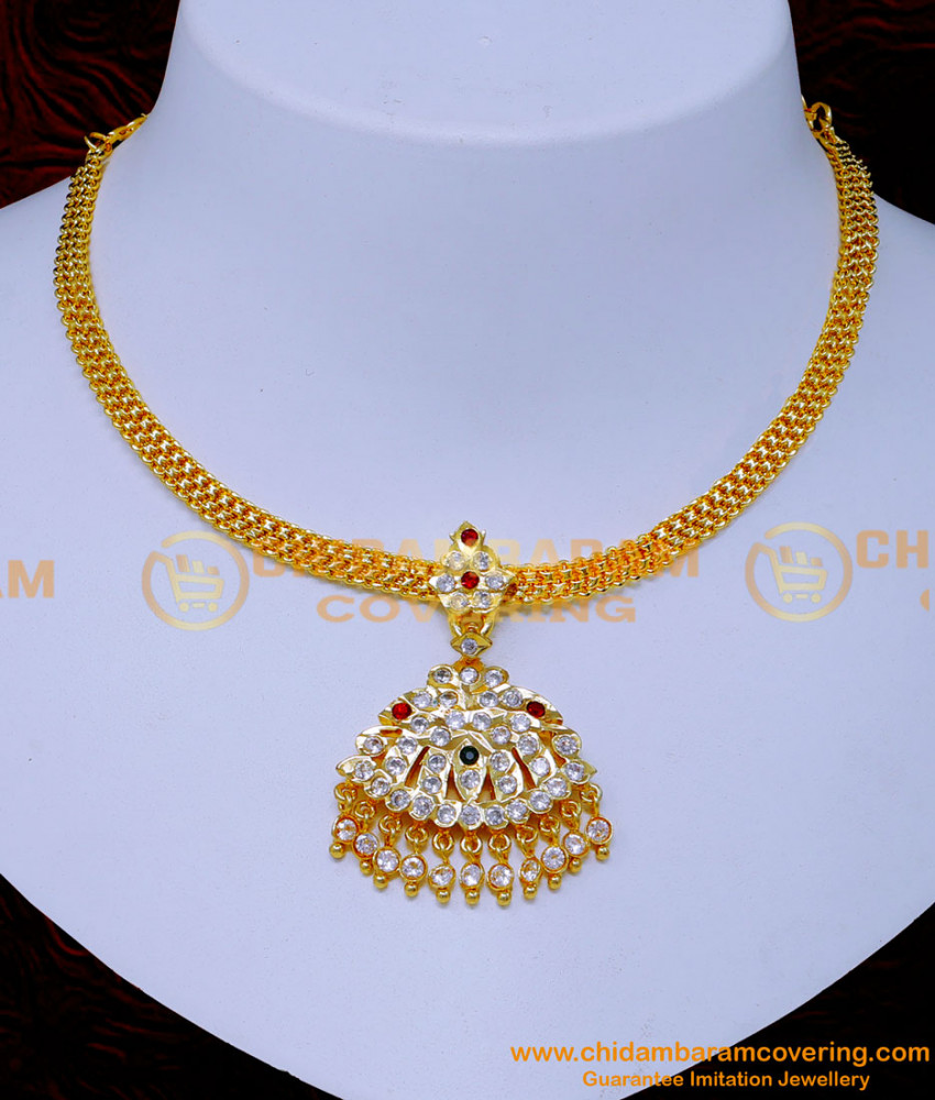 NLC1423 - Trendy Impon Attigai Stone Necklace Design Artificial