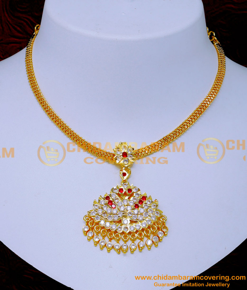 NLC1426 - Bridal Wear Impon Swan Design Stone Pendant Necklace