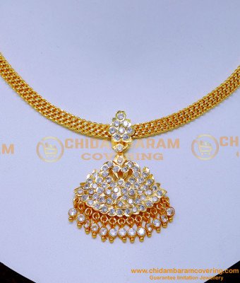 NLC1427 - Gold Model Impon Stone Necklace White Ad Stone Attigai