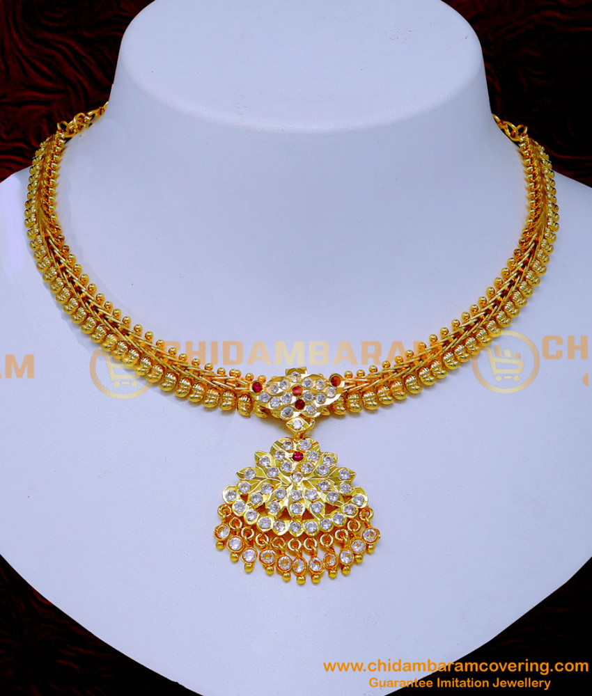 NLC1428 - Gold Design Mango Model Impon Stone Necklace for Wedding