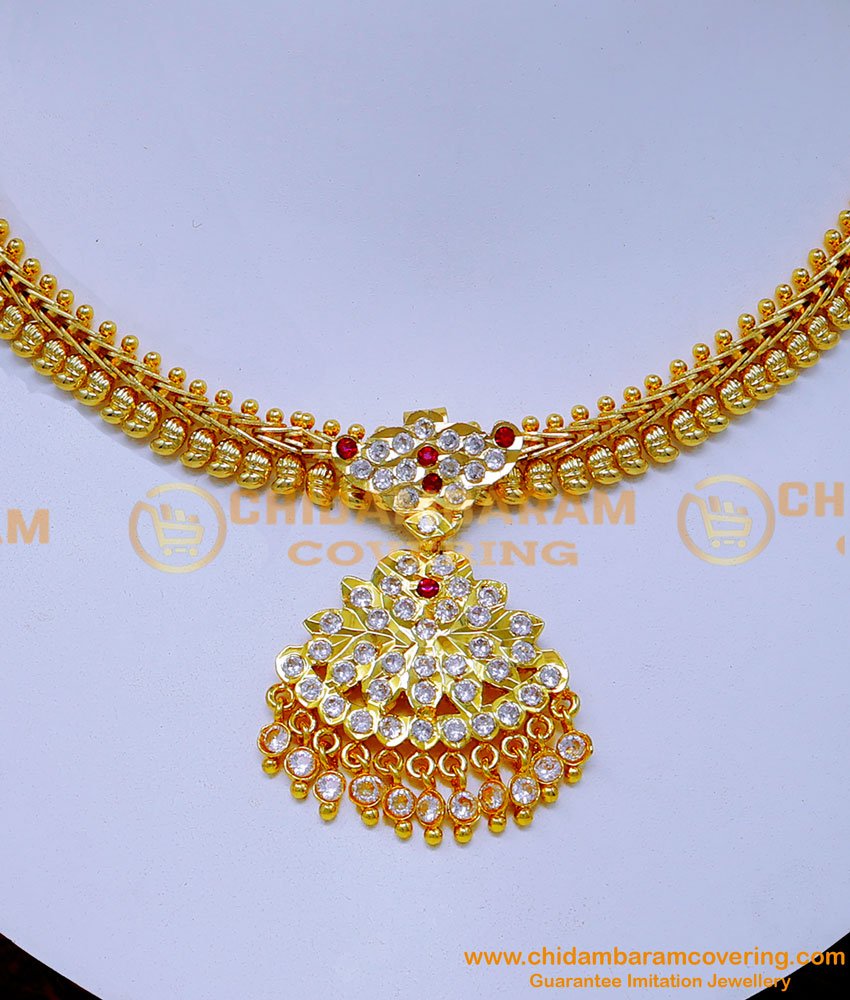 NLC1428 - Gold Design Mango Model Impon Stone Necklace for Wedding