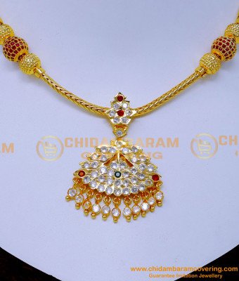 NLC1429 - Impon Gold Necklace Design with Stone Attigai Model