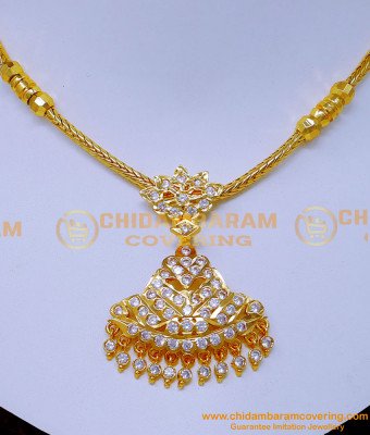 NLC1430 - Real Gold Design White Stone Addigai Necklace Designs