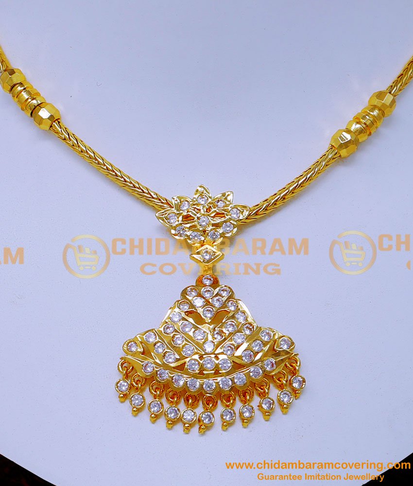 NLC1430 - Real Gold Design White Stone Addigai Necklace Designs