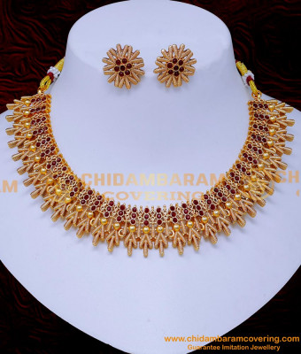 NLC1434 - Beautiful Antique Ruby Stone Temple Necklace Jewellery
