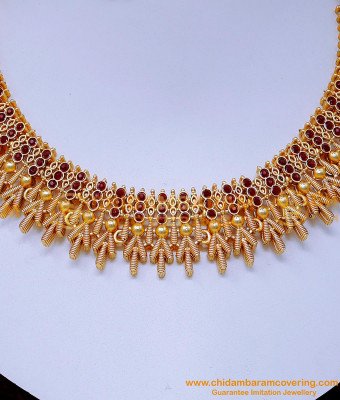 NLC1434 - Beautiful Antique Ruby Stone Temple Necklace Jewellery