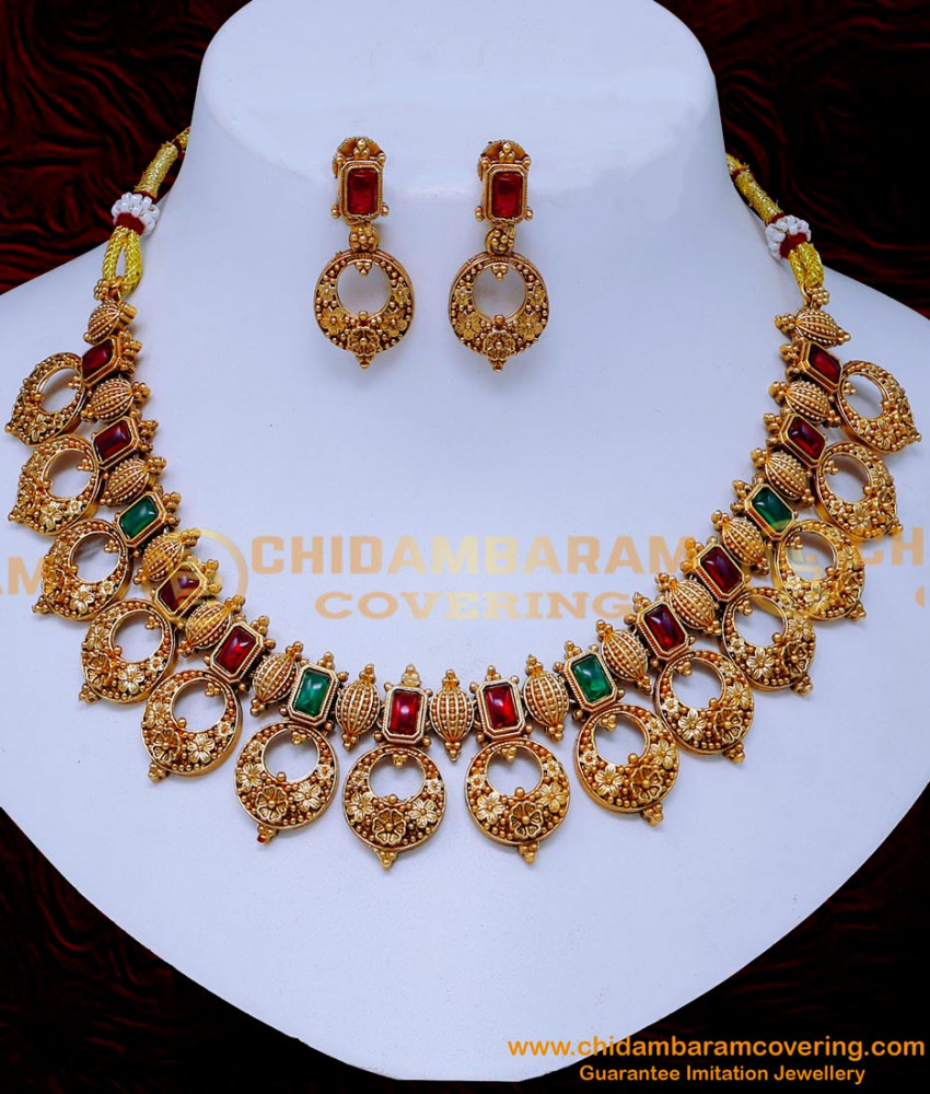 NLC1439 - South Indian New Model Antique Necklace Designs