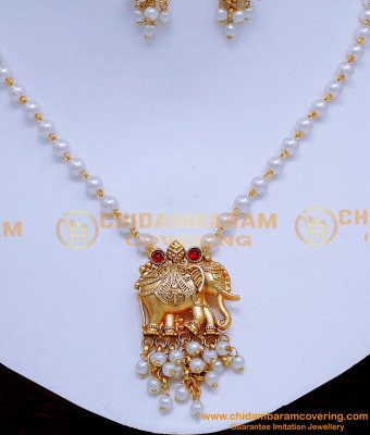 NLC1442 - Elegant Antique Elephant Design Pearl Jewellery Set