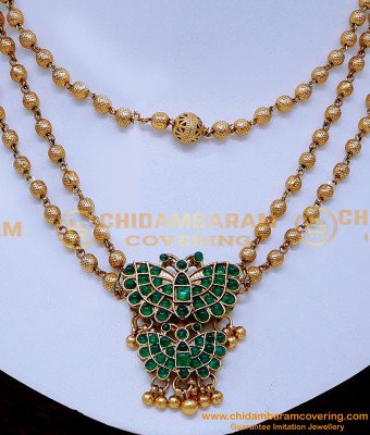NLC1443 - New Design Kemp Stone 3 Layer Antique Necklace Set