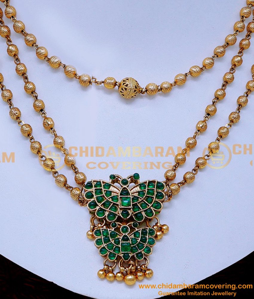 NLC1443 - New Design Kemp Stone 3 Layer Antique Necklace Set