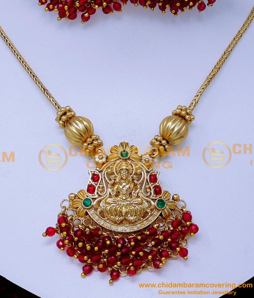 NLC1445 - Premium Quality Red Beads Antique Lakshmi Necklace