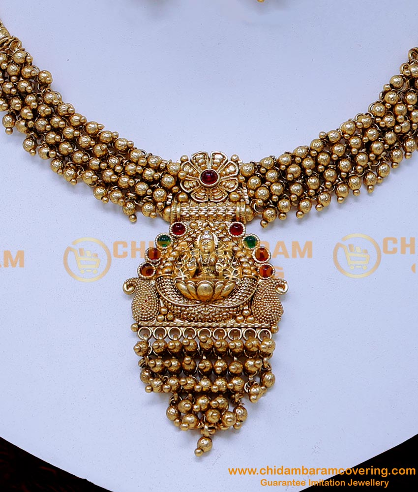 NLC1448 - Trendy Beads Antique Jewellery Set Gold for Wedding