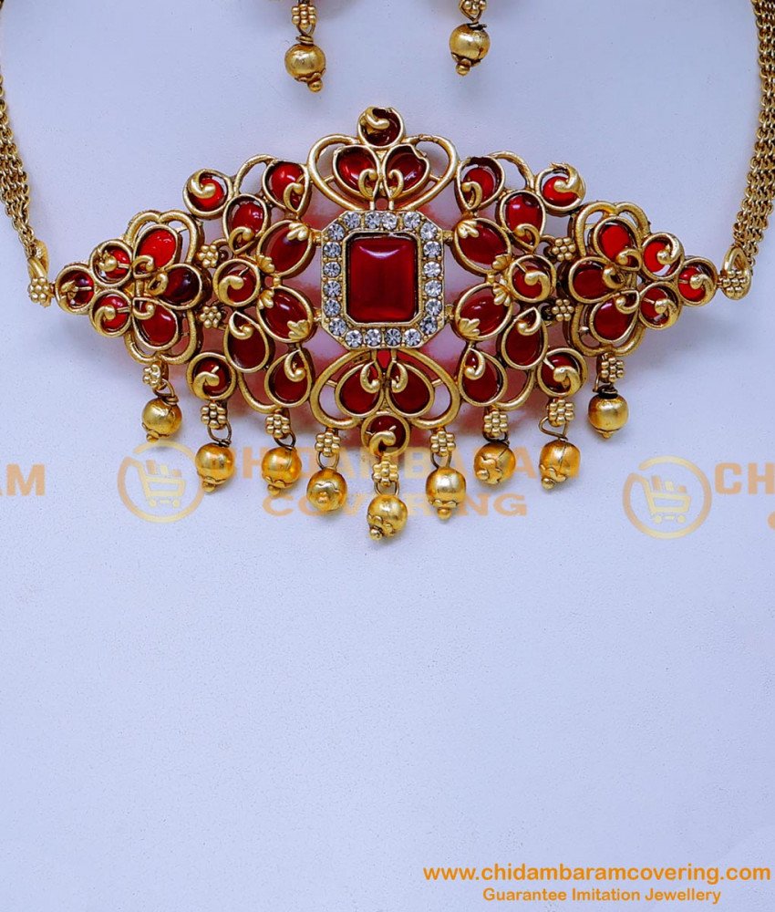 NLC1452 - South Indian Short Antique Choker Necklace Artificial