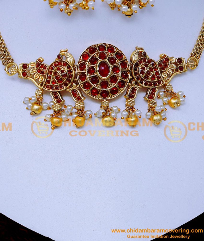 NLC1454 - Traditional Antique Choker Necklace Gold Design Online