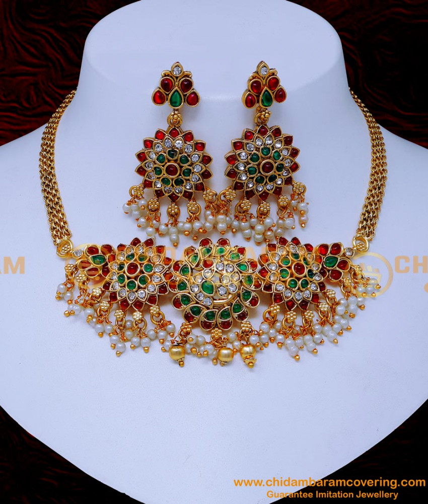NLC1456 - Bridal Jewellery Simple Antique Gold Choker Necklace Set