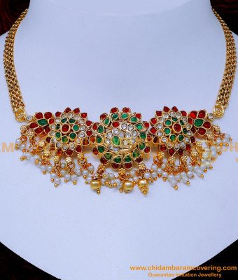 NLC1456 - Bridal Jewellery Simple Antique Gold Choker Necklace Set