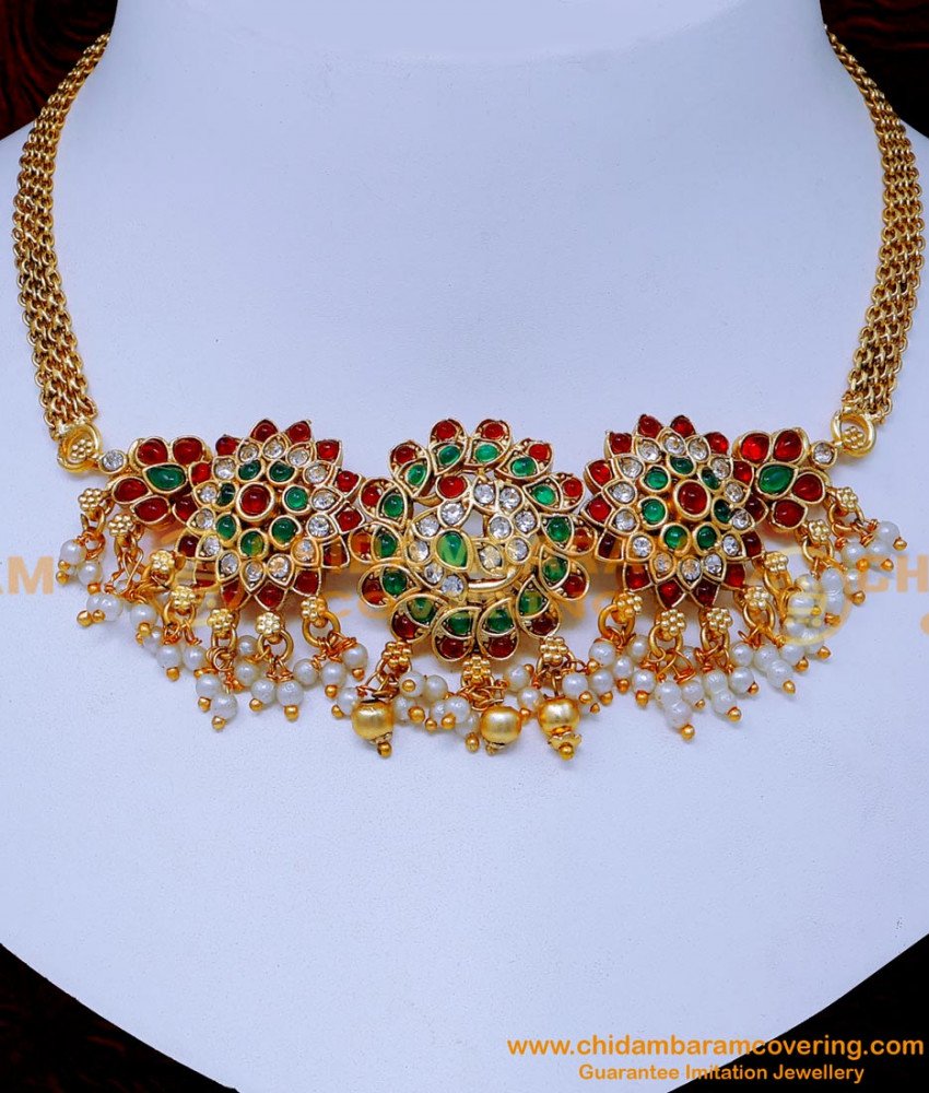 NLC1456 - Bridal Jewellery Simple Antique Gold Choker Necklace Set