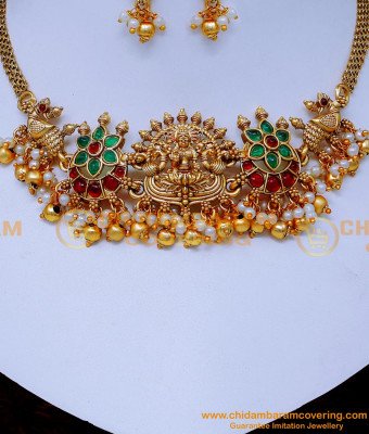 NLC1457 - Simple Antique Lakshmi Choker Necklace for Wedding